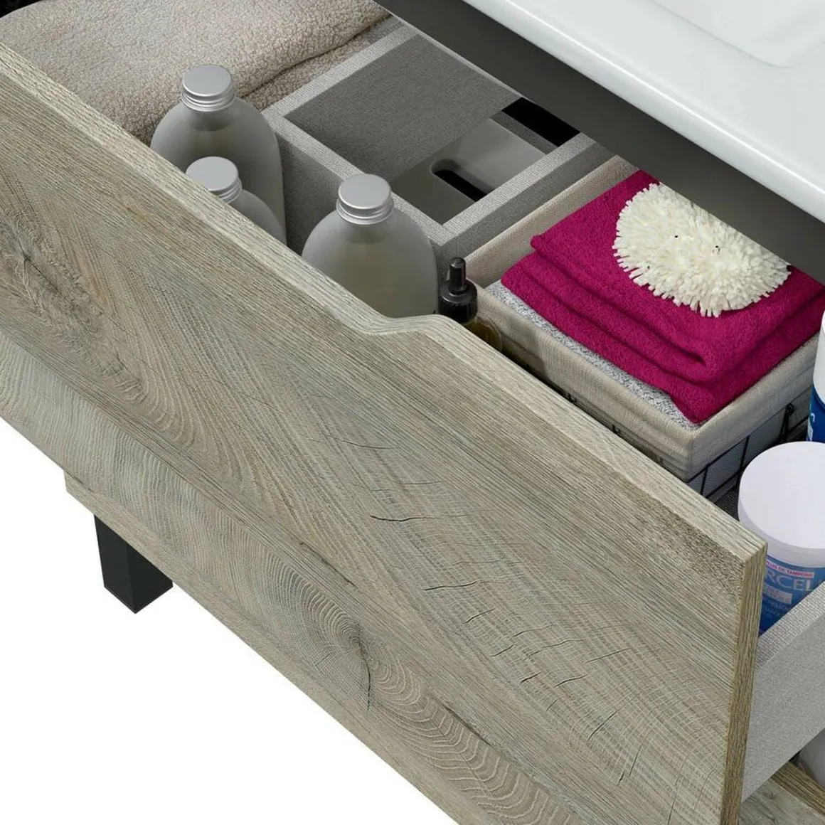 Set Mobili Bagno Marrone Quercia 3 Cassetti 7 Ripiani, Un'anta - Laterza