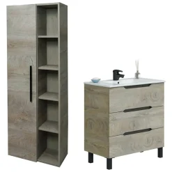 Set Mobili Bagno Marrone Quercia 3 Cassetti 7 Ripiani, Un'anta - Laterza
