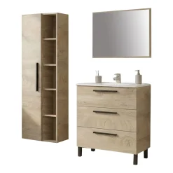 Mobili Sottolavabo > Dmora Set Mobili Bagno Specchio Incluso 3 Cassetti, 7 Ripiani - Rosate Marrone Quercia