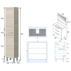 Set Mobili Bagno Marrone Rovere Specchio Incluso 4 Cassetti, 2 Ripiani - Nomaglio