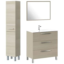 Set Mobili Bagno Marrone Rovere Specchio Incluso 4 Cassetti, 2 Ripiani - Nomaglio