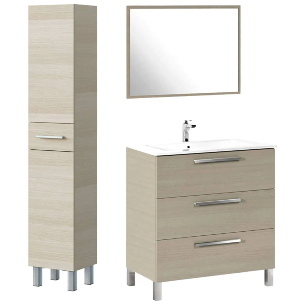 Set Mobili Bagno Marrone Rovere Specchio Incluso 4 Cassetti, 2 Ripiani - Nomaglio