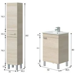 Set Mobili Bagno Marrone Rovere un Cassetto 3 Ripiani, 3 Ante - Trivento