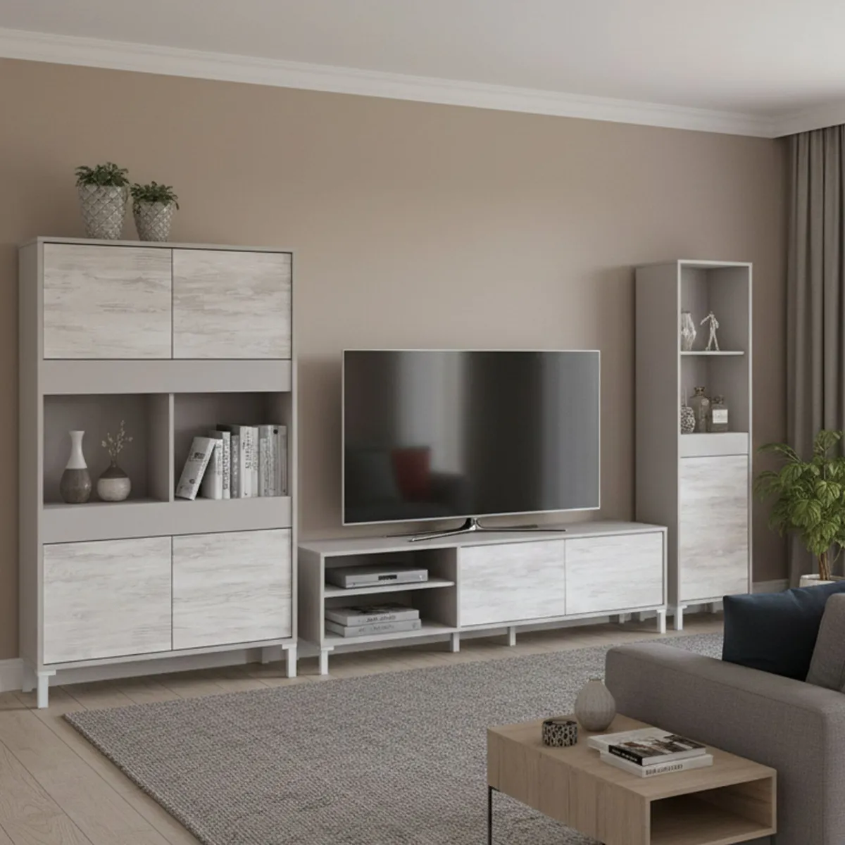 Mobili Soggiorno > Dmora Set Mobili da Soggiorno Modulabile 7 Ripiani, 7 Ante - Nibionno Beige Chiaro