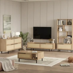Mobili Soggiorno > Dmora Set Mobili da Soggiorno Beige Marrone Rovere Modulabile 8 Ripiani, 7 Ante - Odolo Marrone, Beige Rovere