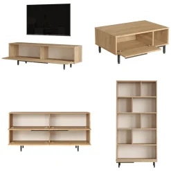 Mobili Soggiorno > Dmora Set Mobili da Soggiorno Beige Marrone Rovere Modulabile 8 Ripiani, 7 Ante - Odolo Marrone, Beige Rovere