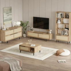 Set Mobili da Soggiorno Beige Marrone Rovere Modulabile 16 Ripiani, 8 Ante - Suardi