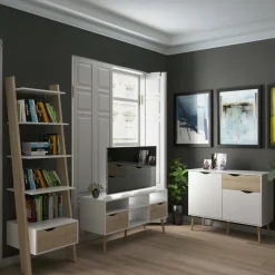 Mobili Soggiorno > Dmora Set Mobili da Soggiorno Bianco Marrone Rovere Nodi Cassetti Modulabile, 5 Ripiani - Walla Marrone Rovere Nodi, Bianco
