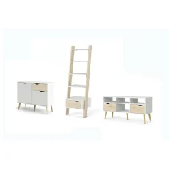Mobili Soggiorno > Dmora Set Mobili da Soggiorno Bianco Marrone Rovere Nodi Cassetti Modulabile, 5 Ripiani - Walla Marrone Rovere Nodi, Bianco