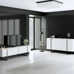 Mobili Soggiorno > Dmora Set Mobili da Soggiorno Bianco Nero Modulabile 4 Ripiani, Apertura a Ribalta - Gizzeria Nero, Bianco