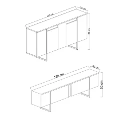 Set Mobili da Soggiorno Bianco Nero Modulabile 4 Ripiani, 10 Vani - Pignano