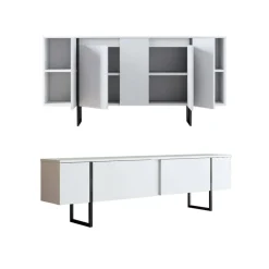 Set Mobili da Soggiorno Bianco Nero Modulabile 4 Ripiani, 10 Vani - Pignano