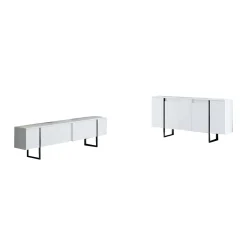 Set Mobili da Soggiorno Bianco Nero Modulabile 4 Ripiani, 10 Vani - Pignano