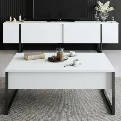 Mobili Soggiorno > Dmora Set Mobili da Soggiorno Bianco oro Modulabile 4 Ripiani, Apertura Battente, a Ribalta - Pignano Oro, Bianco