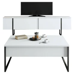 Mobili Soggiorno > Dmora Set Mobili da Soggiorno Bianco oro Modulabile 4 Ripiani, Apertura Battente, a Ribalta - Pignano Oro, Bianco