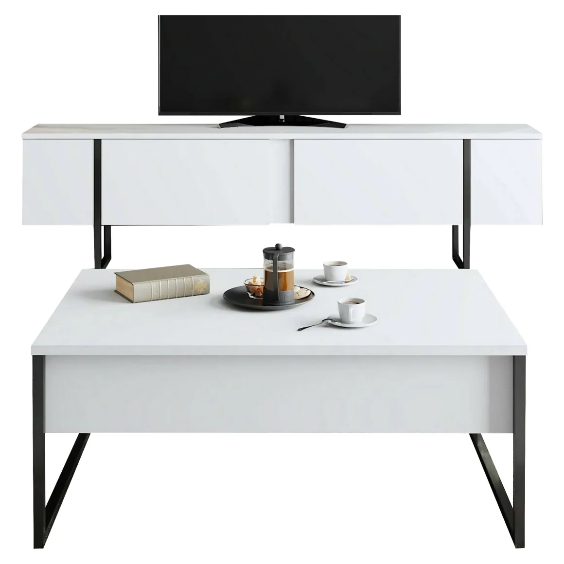 Set Mobili da Soggiorno Bianco Nero Modulabile Apertura a Ribalta, 2 Vani - Mornasco