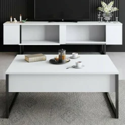 Set Mobili da Soggiorno Bianco Nero Modulabile Apertura a Ribalta, 2 Vani - Mornasco