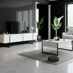 Set Mobili da Soggiorno Bianco Nero Modulabile Apertura a Ribalta, 2 Vani - Mornasco
