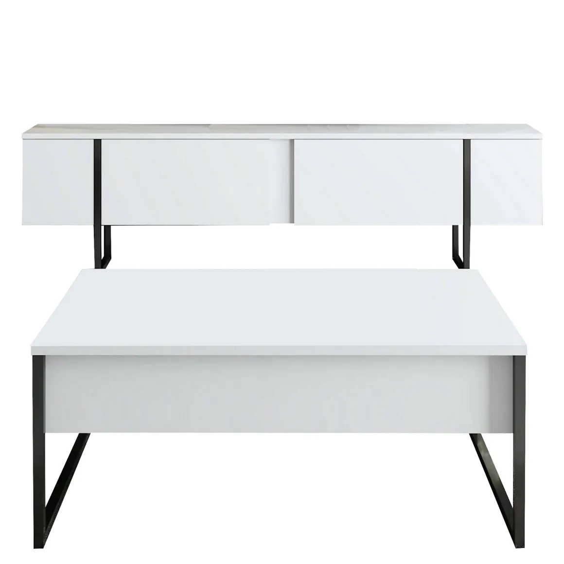 Set Mobili da Soggiorno Bianco Nero Modulabile Apertura a Ribalta, 2 Vani - Mornasco