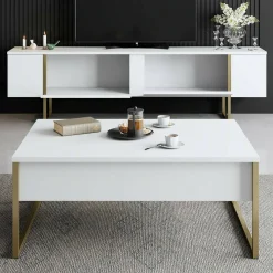 Set Mobili da Soggiorno Bianco oro Modulabile Apertura a Ribalta, 2 Vani - Mornasco
