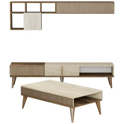 Mobili Soggiorno > Dmora Set Mobili da Soggiorno Marrone Beige Marmo Modulabile 9 Ripiani, 2 Ante - Cassacco Beige, Marrone Marmo