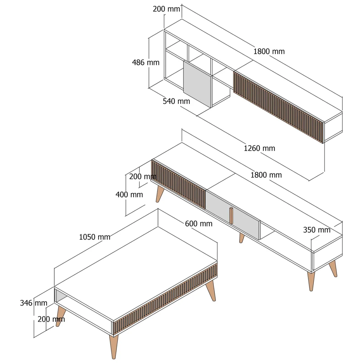 Mobili Soggiorno > Dmora Set Mobili da Soggiorno Marrone Beige Marmo Modulabile 9 Ripiani, 2 Ante - Cassacco Beige, Marrone Marmo
