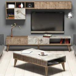 Mobili Soggiorno > Dmora Set Mobili da Soggiorno Marrone Noce Bianco Modulabile 7 Ripiani, Un'anta - Mazzano Bianco, Marrone Noce