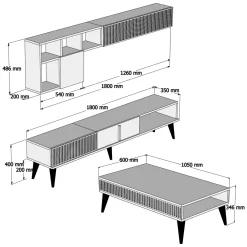 Set Mobili da Soggiorno Marrone Noce Bianco Marmo Modulabile 9 Ripiani, 2 Ante - Ollomont