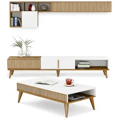 Mobili Soggiorno > Dmora Set Mobili da Soggiorno Marrone Noce Nero Antracite Modulabile 9 Ripiani, 2 Ante - Segrate Nero Antracite, Marrone Noce