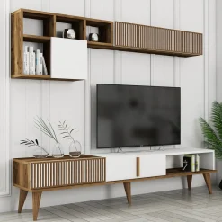 Mobili Soggiorno > Dmora Set Mobili da Soggiorno Marrone Noce Nero Antracite Modulabile 9 Ripiani, 2 Ante - Segrate Nero Antracite, Marrone Noce