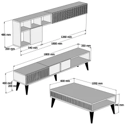 Set Mobili da Soggiorno Marrone Noce Nero Marmo Modulabile 9 Ripiani, 2 Ante - Ollomont