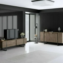 Mobili Soggiorno > Dmora Set Mobili da Soggiorno Marrone Noce oro Modulabile 2 Ante, 2 Vani - Mornasco Oro, Marrone Noce