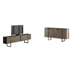 Mobili Soggiorno > Dmora Set Mobili da Soggiorno Marrone Noce oro Modulabile 2 Ante, 2 Vani - Mornasco Oro, Marrone Noce