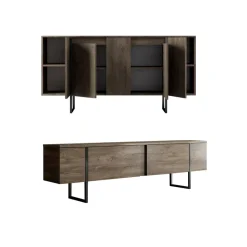 Mobili Soggiorno > Dmora Set Mobili da Soggiorno Marrone Noce oro Modulabile 2 Ante, 2 Vani - Mornasco Oro, Marrone Noce