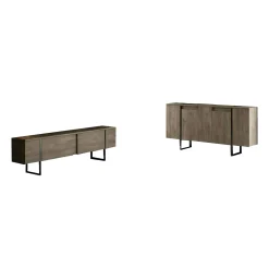 Mobili Soggiorno > Dmora Set Mobili da Soggiorno Marrone Noce oro Modulabile 2 Ante, 2 Vani - Mornasco Oro, Marrone Noce