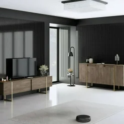 Mobili Soggiorno > Dmora Set Mobili da Soggiorno Marrone Rovere Bianco 7 Ripiani Modulabile, Apertura Battente - Literno Bianco, Marrone Rovere