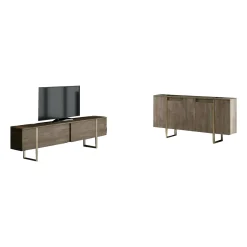 Mobili Soggiorno > Dmora Set Mobili da Soggiorno Marrone Rovere Bianco 7 Ripiani Modulabile, Apertura Battente - Literno Bianco, Marrone Rovere