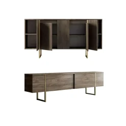 Set Mobili da Soggiorno Marrone Noce oro Modulabile 4 Ripiani, Apertura Battente, a Ribalta - Pignano