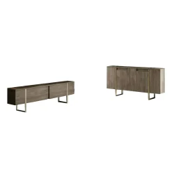 Set Mobili da Soggiorno Marrone Noce oro Modulabile 4 Ripiani, Apertura Battente, a Ribalta - Pignano