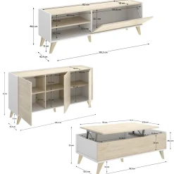 Set Mobili da Soggiorno Marrone Rovere Bianco Cassetti Modulabile, 4 Ripiani - Tellur