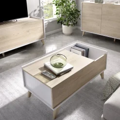 Set Mobili da Soggiorno Marrone Rovere Bianco Cassetti Modulabile, 4 Ripiani - Tellur
