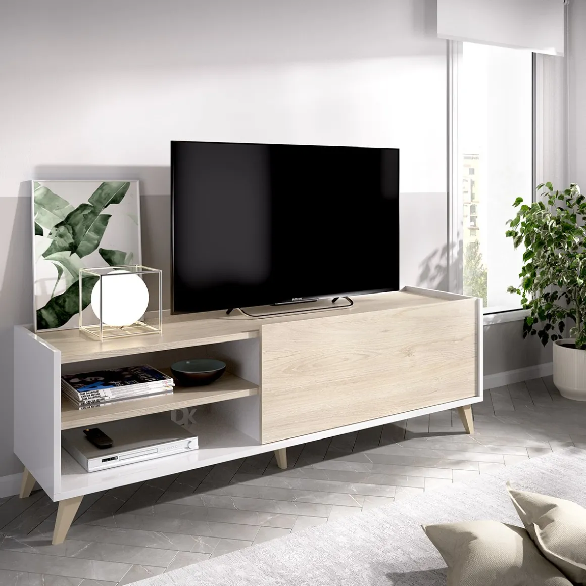Set Mobili da Soggiorno Marrone Rovere Bianco Cassetti Modulabile, 4 Ripiani - Tellur