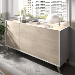 Set Mobili da Soggiorno Marrone Rovere Bianco Cassetti Modulabile, 4 Ripiani - Tellur