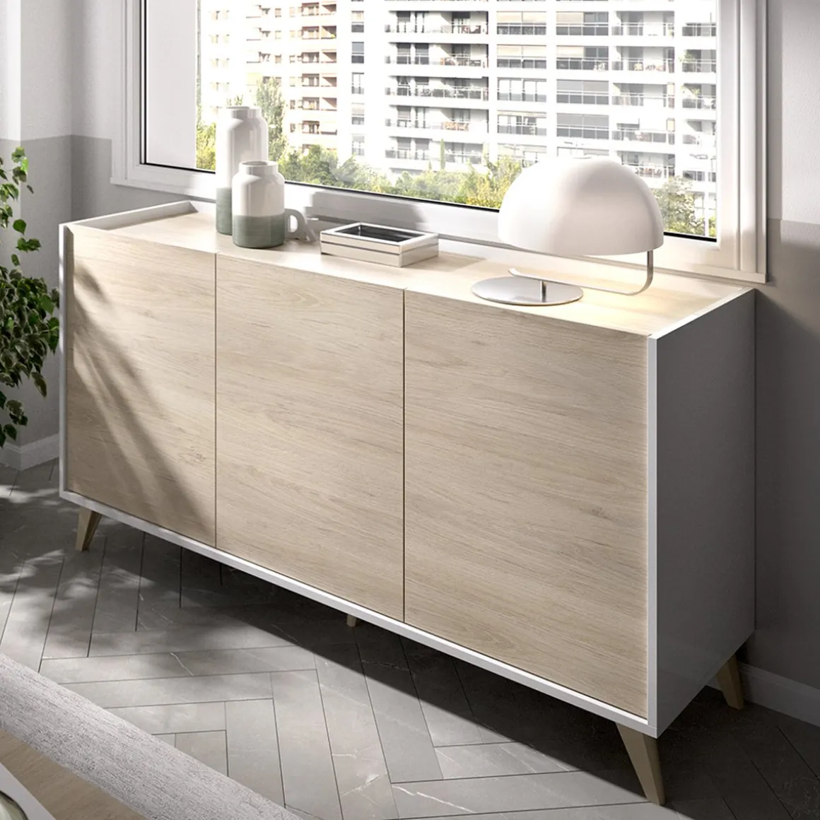 Set Mobili da Soggiorno Marrone Rovere Bianco Cassetti Modulabile, 4 Ripiani - Tellur