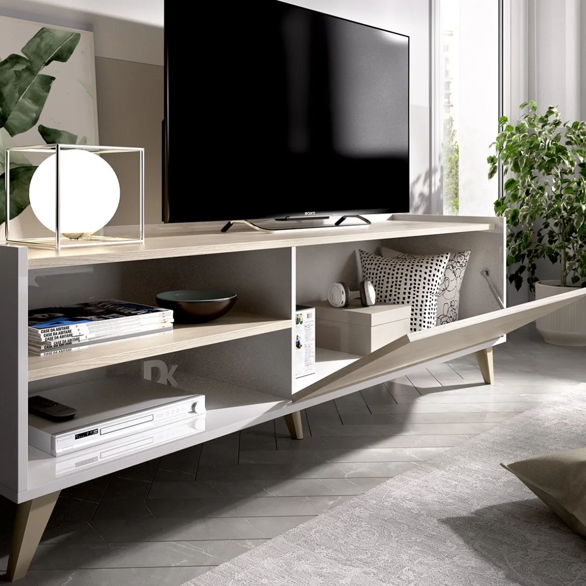 Set Mobili da Soggiorno Marrone Rovere Bianco Cassetti Modulabile, 4 Ripiani - Tellur