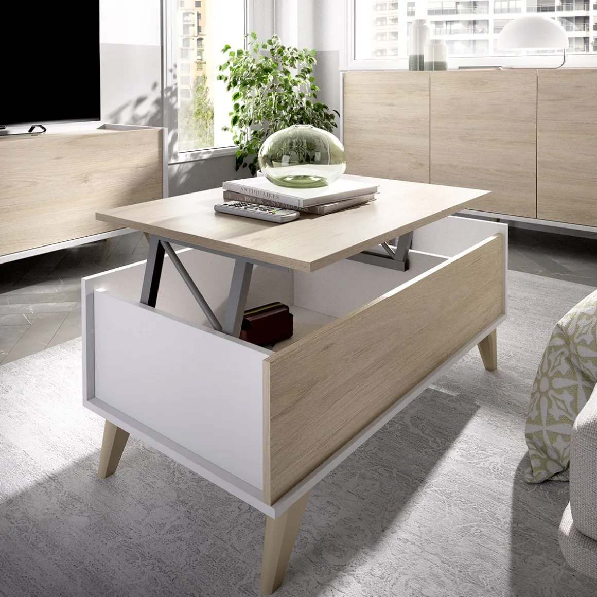 Set Mobili da Soggiorno Marrone Rovere Bianco Cassetti Modulabile, 4 Ripiani - Tellur