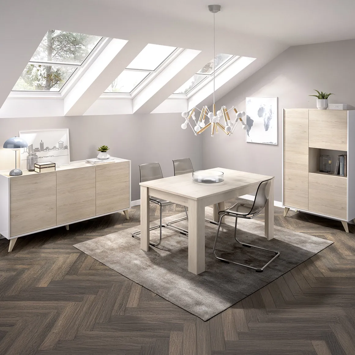Mobili Soggiorno > Dmora Set Mobili da Soggiorno Marrone Rovere Bianco Modulabile 8 Ripiani, 6 Ante - Leverano Bianco, Marrone Rovere