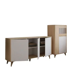 Mobili Soggiorno > Dmora Set Mobili da Soggiorno Marrone Rovere Bianco Modulabile 8 Ripiani, 6 Ante - Leverano Bianco, Marrone Rovere