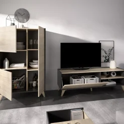 Set Mobili da Soggiorno Marrone Rovere Nero Antracite Cassetti Modulabile, 5 Ripiani - Tulare