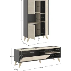 Mobili Soggiorno > Dmora Set Mobili da Soggiorno Marrone Rovere Nero Antracite Cassetti Modulabile, 5 Ripiani - Tuscola Nero Antracite, Marrone Rovere